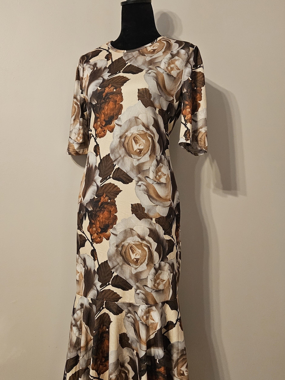 vintage floral print ruffle dress mermaid fishtail silhouette Elegant Stylish L - Picture 1 of 5